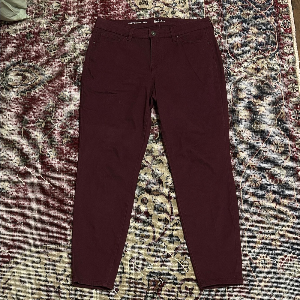 {Style&Co} burgundy maroon cotton chino curvy skinny leg pants